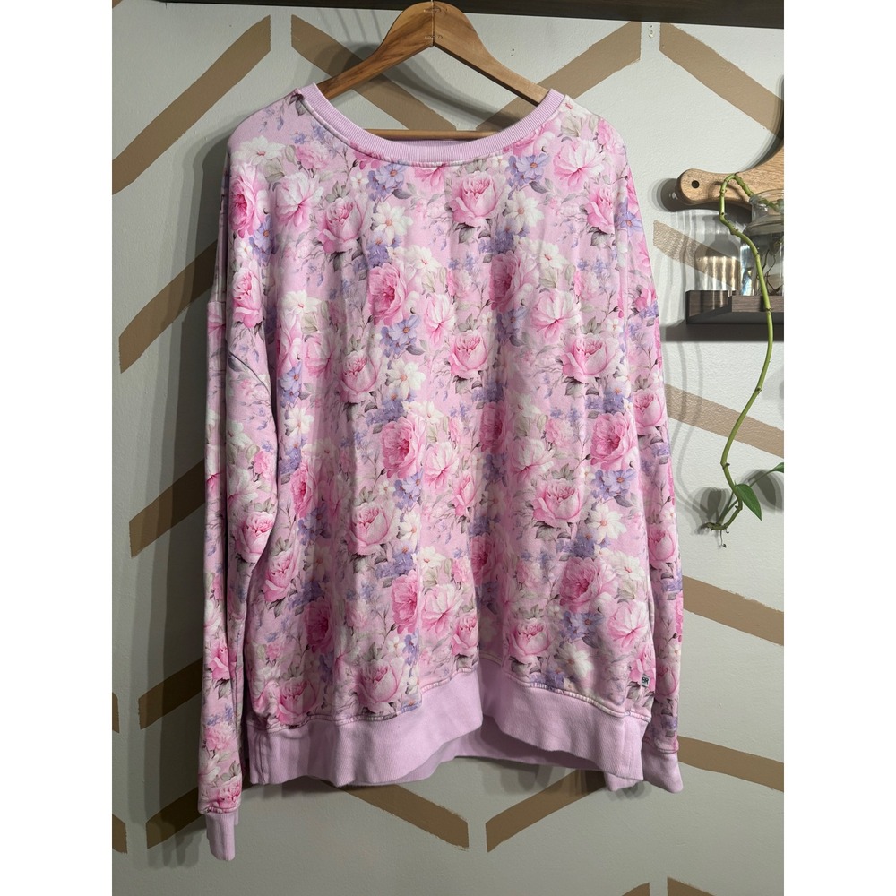 Bums & Roses Sweatshirt Women 3XL Pink Floral Bamboo Blend Pullover Crewneck